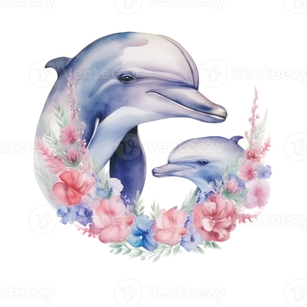 watercolor dolphin with baby png