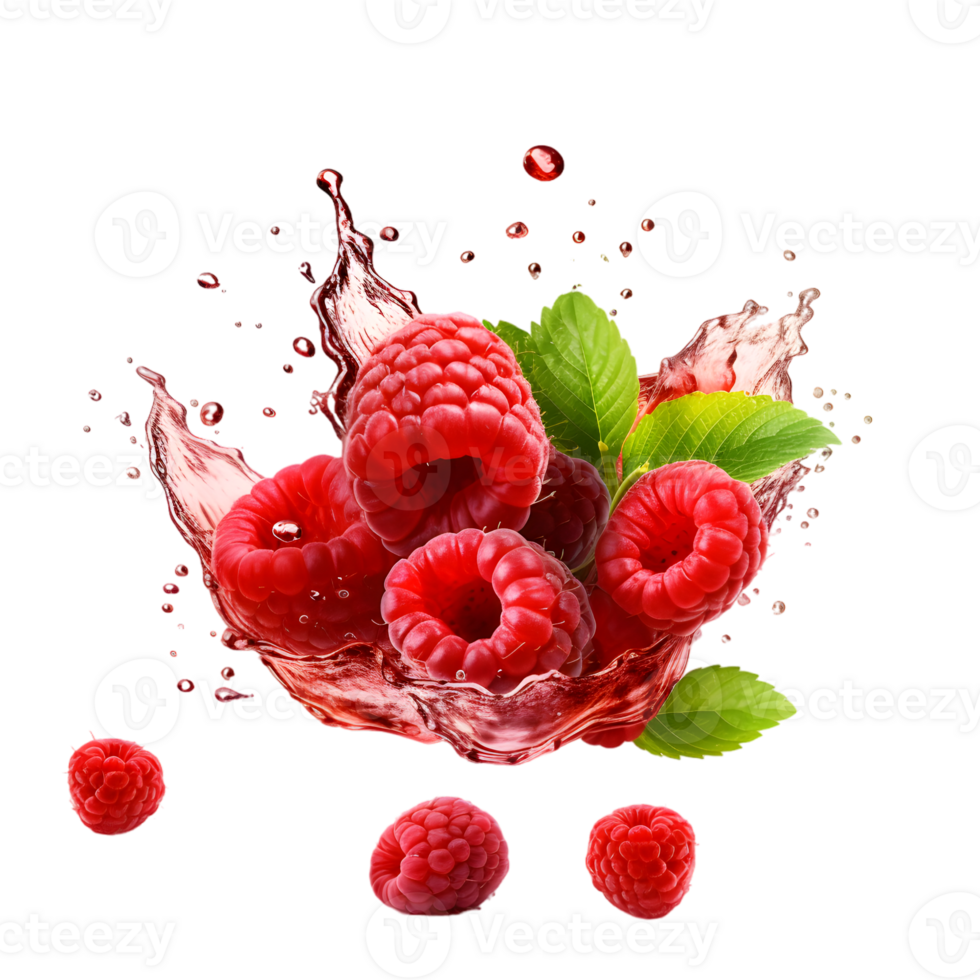 Raspberries with water splash png