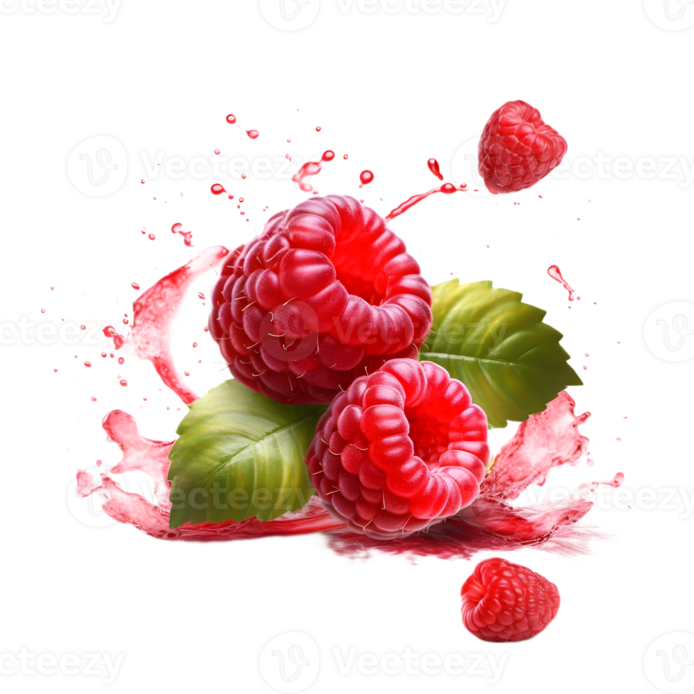 Raspberries with water splash png