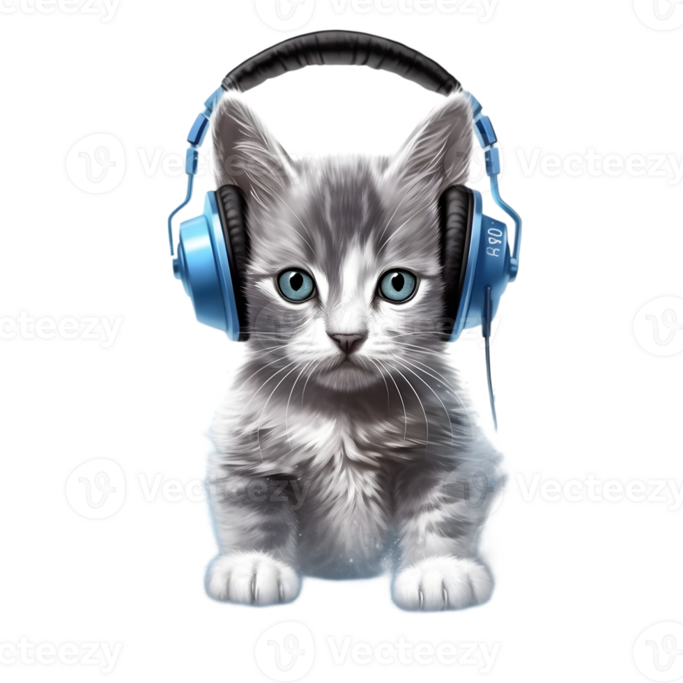 fofa gatinho com fones de ouvido ai generativo png