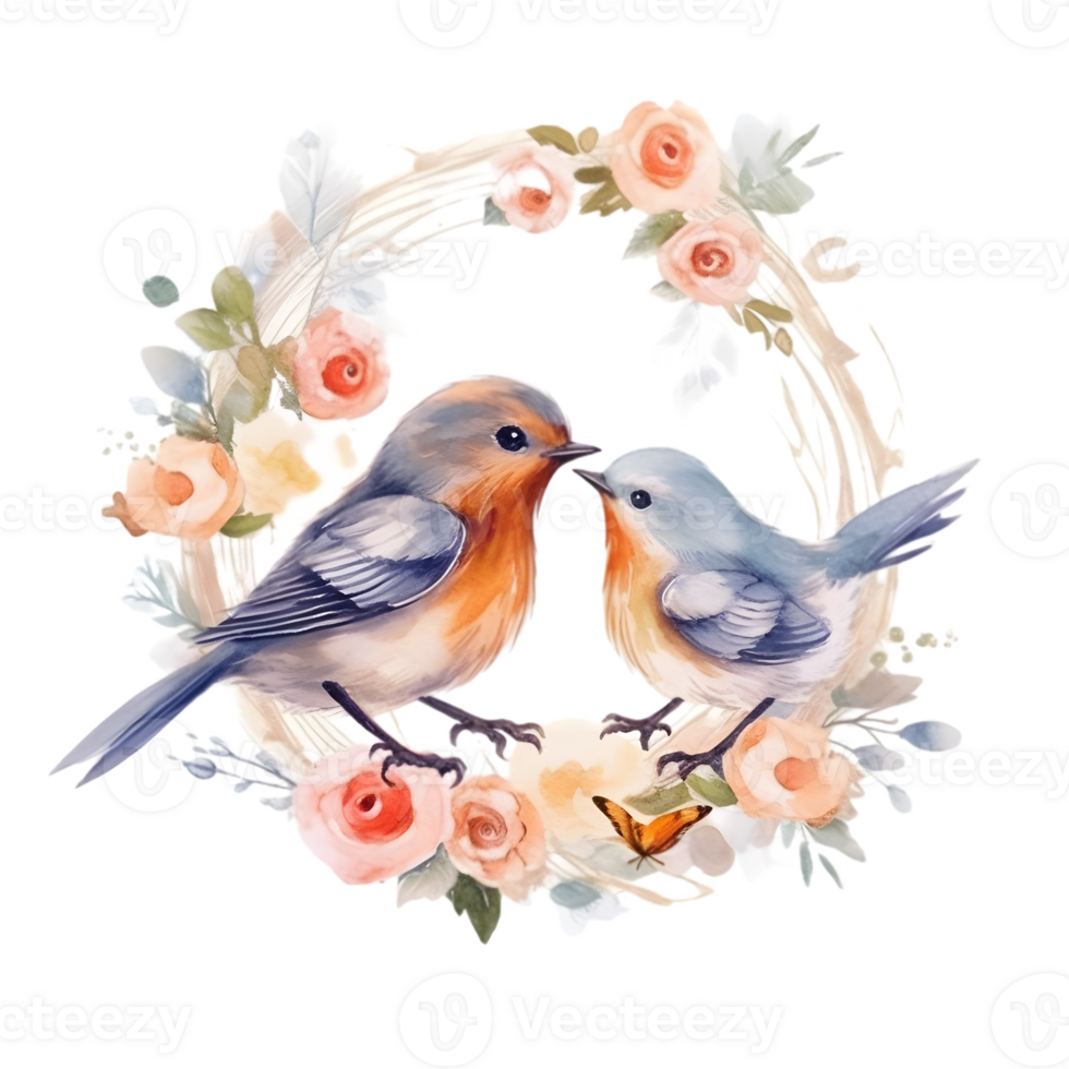 Watercolor bird with baby png