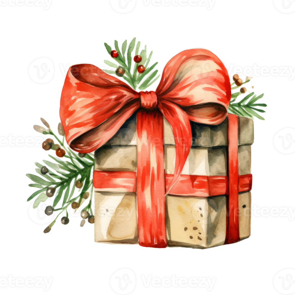 Christmas watercolor gift box. Illustration png