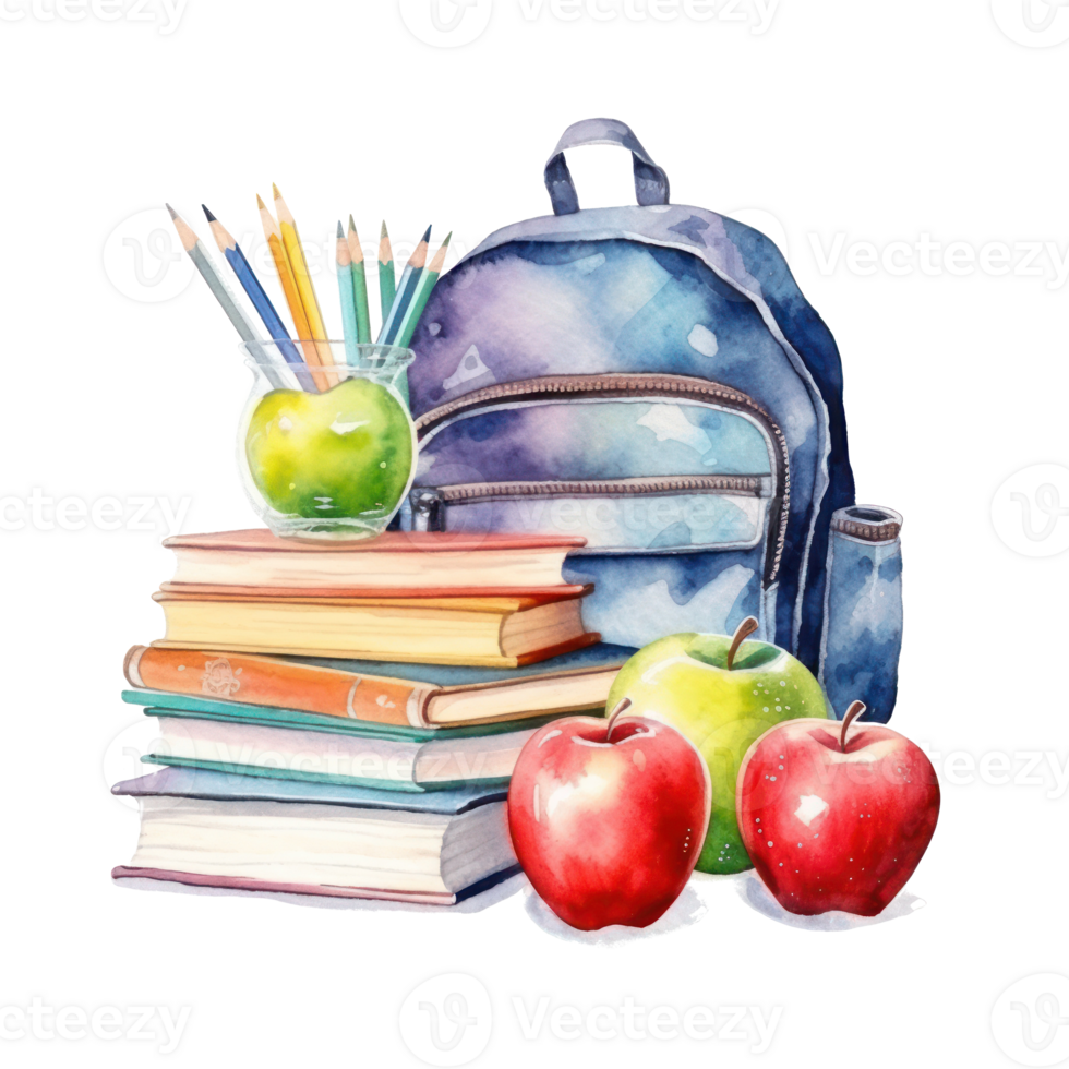Watercolor back to school background. Illustration AI Generative png