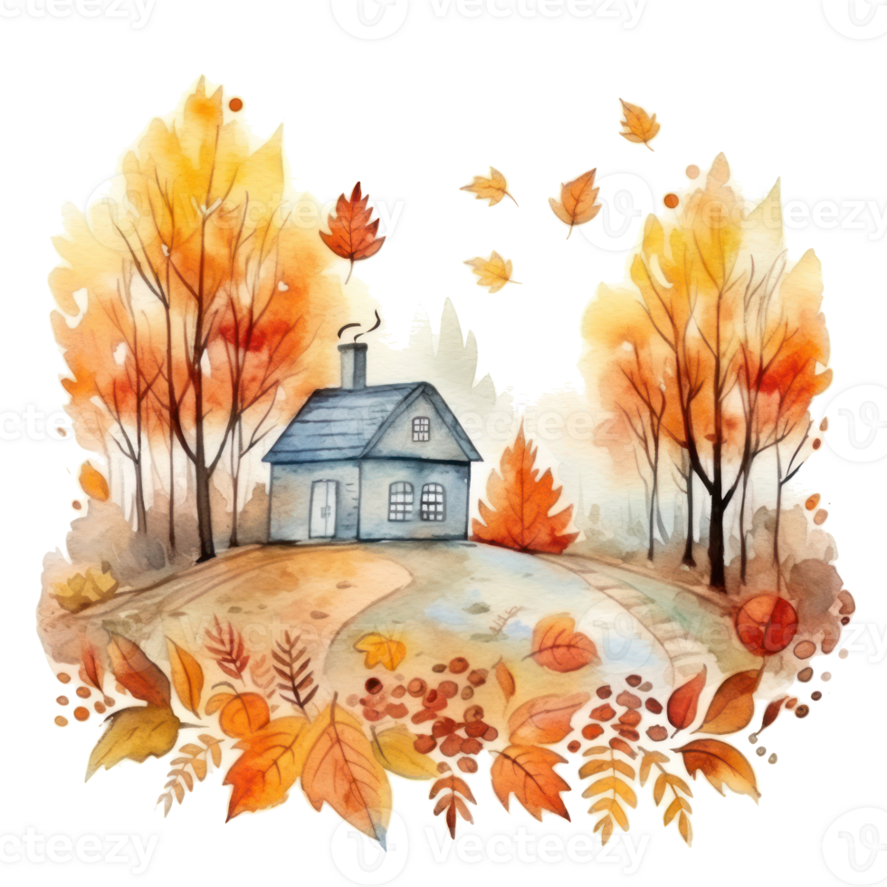 Autumn watercolor background. Illustration png