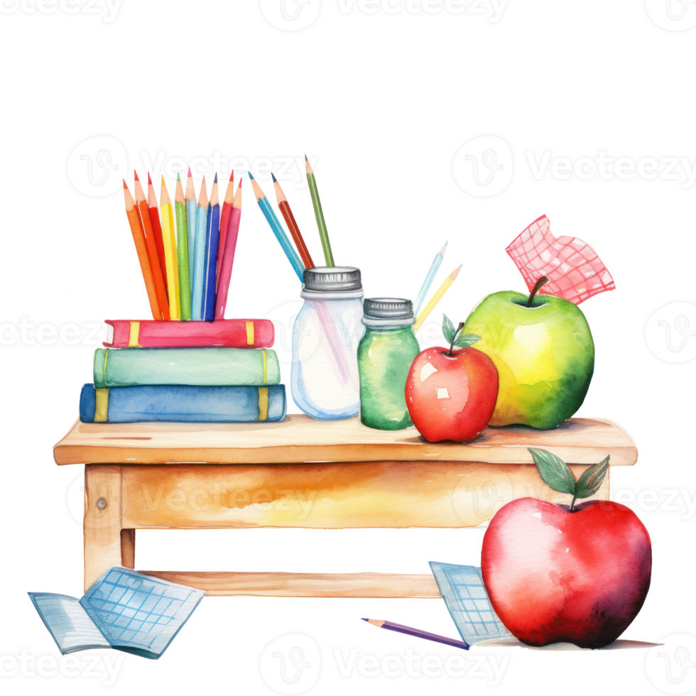 Watercolor back to school background. Illustration png
