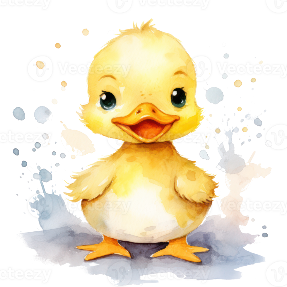 Cute watercolor baby duck. Illustration png