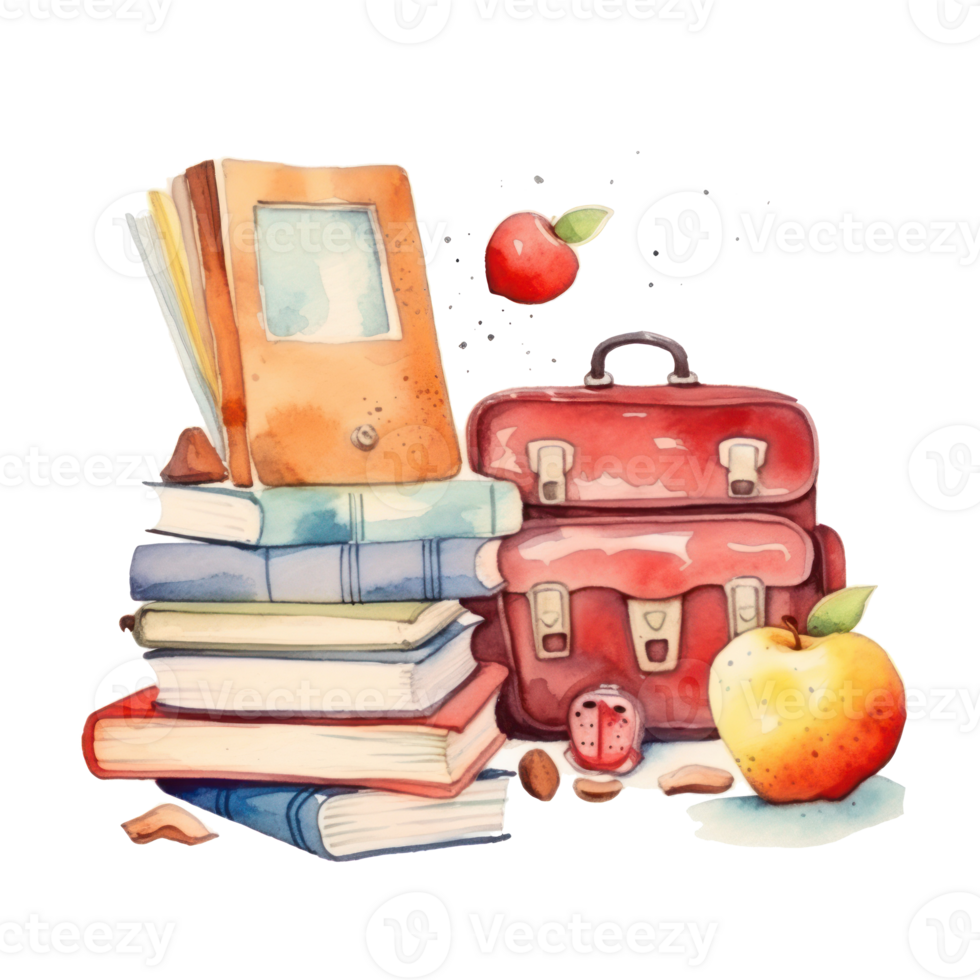 Watercolor back to school background. Illustration png