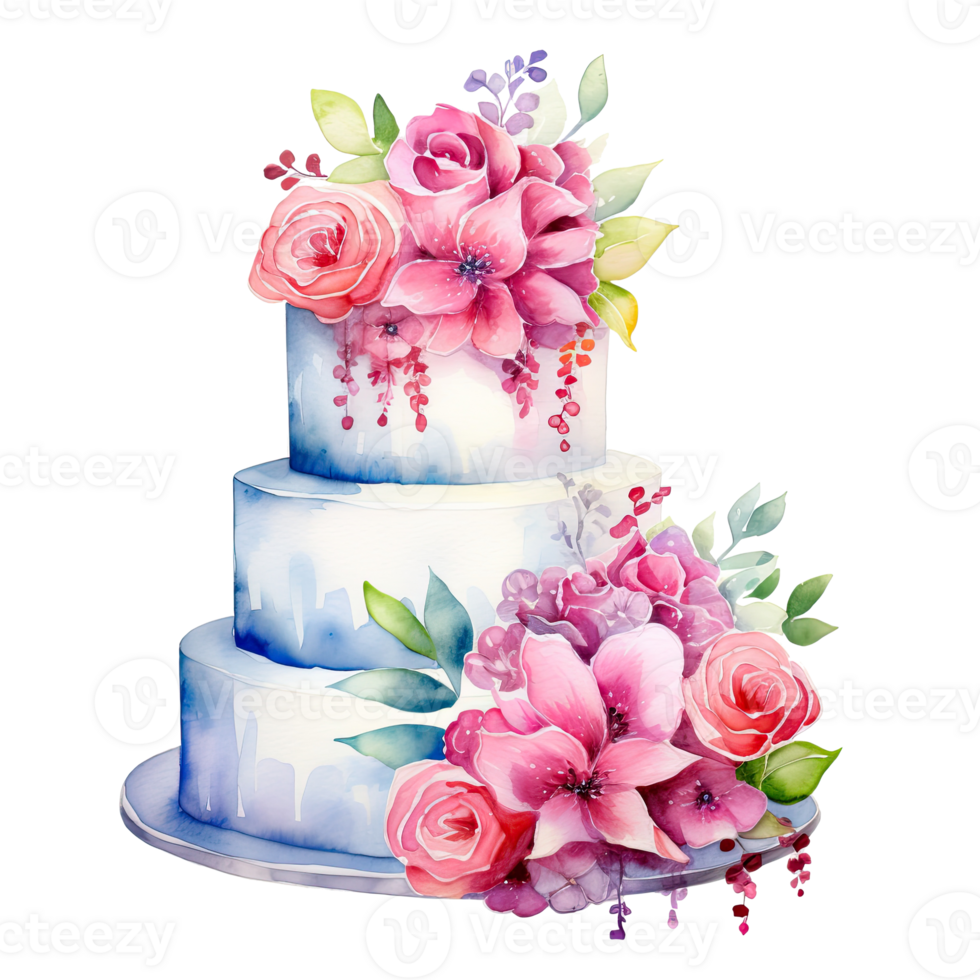 Watercolor Wedding Cake. Illustration png