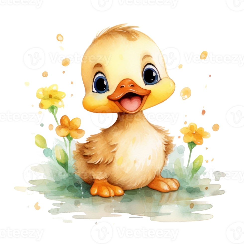 linda acuarela bebé pato. ilustración ai generativo png