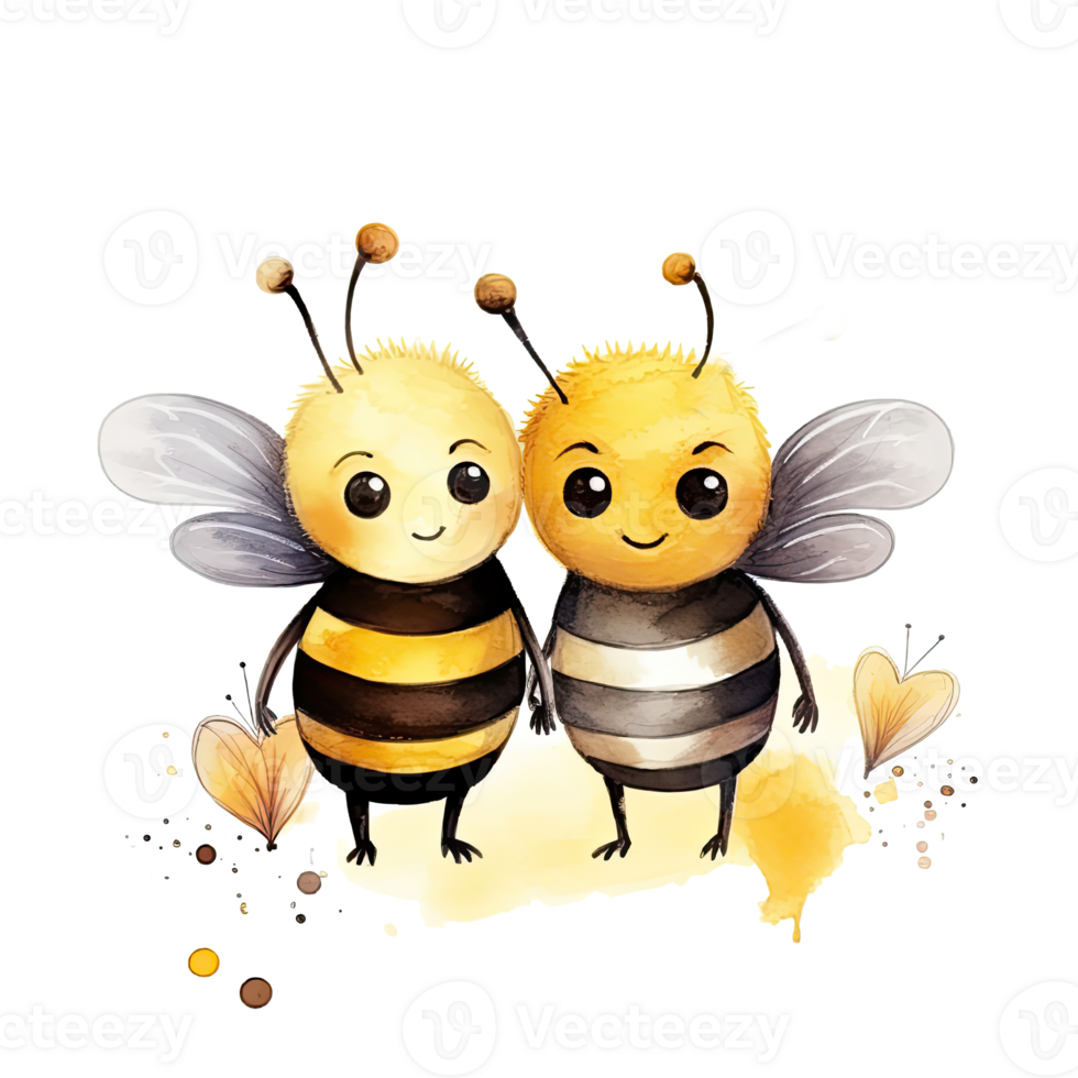 Cute watercolor bee couple. Illustration AI Generative png