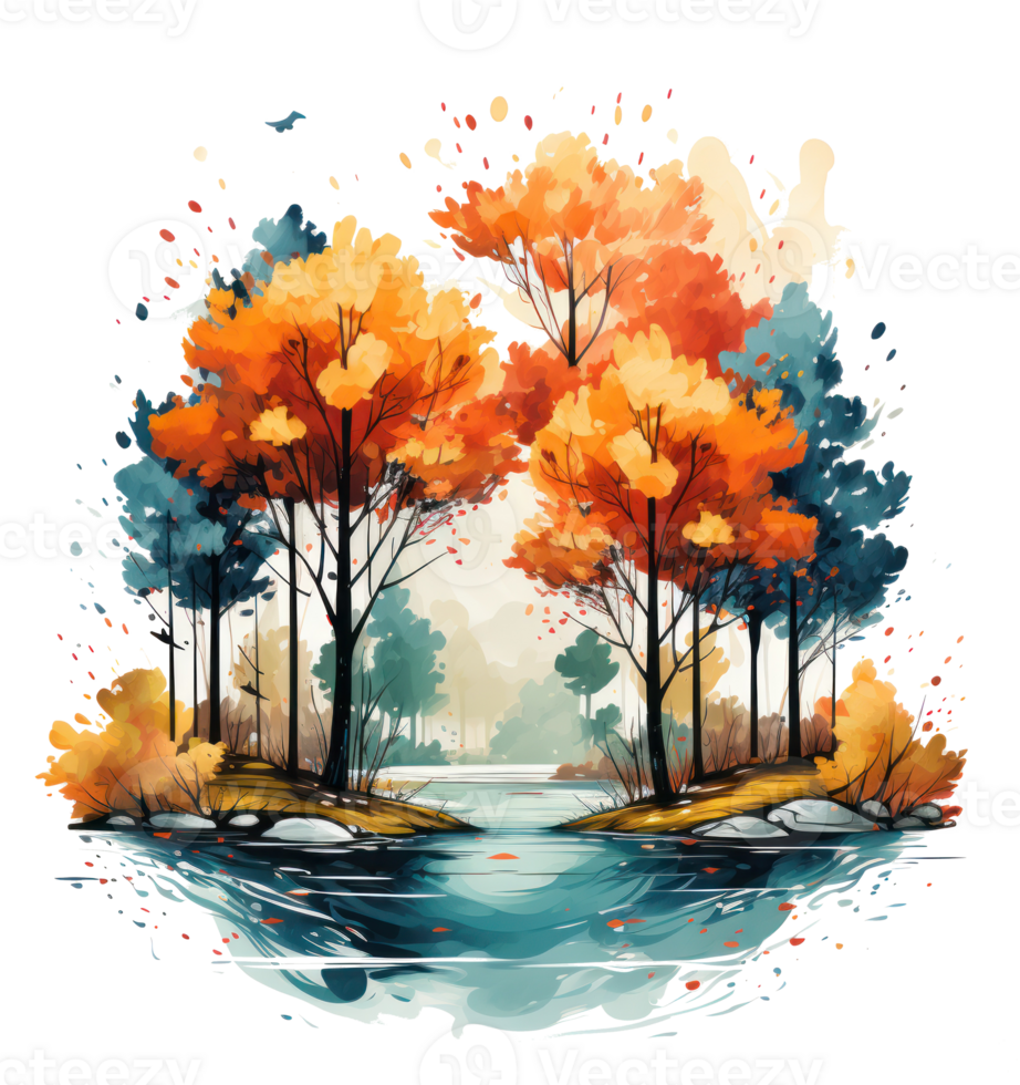 Autumn watercolor background. Illustration png