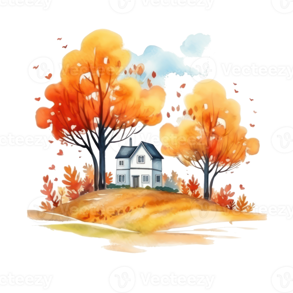 Autumn watercolor background. Illustration png