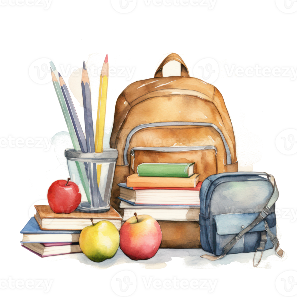 Watercolor back to school background. Illustration png