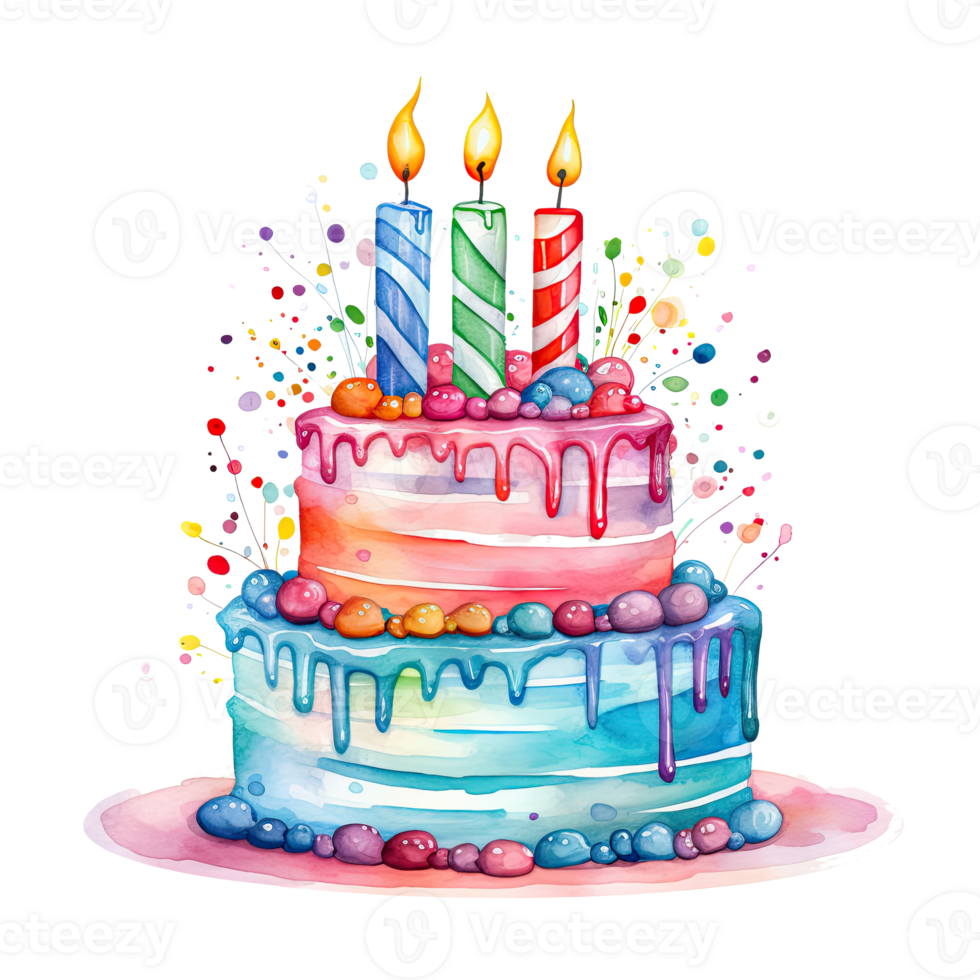 Watercolor Birthday Cake. Illustration png
