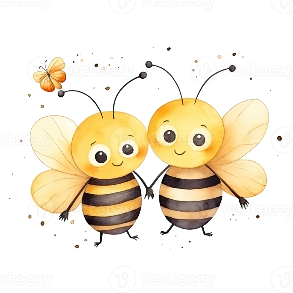 Cute watercolor bee couple. Illustration AI Generative png