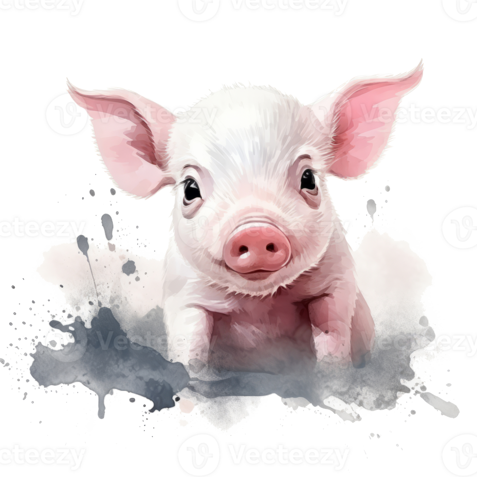 Cute watercolor pink pig isolated. Illustration AI Generative png