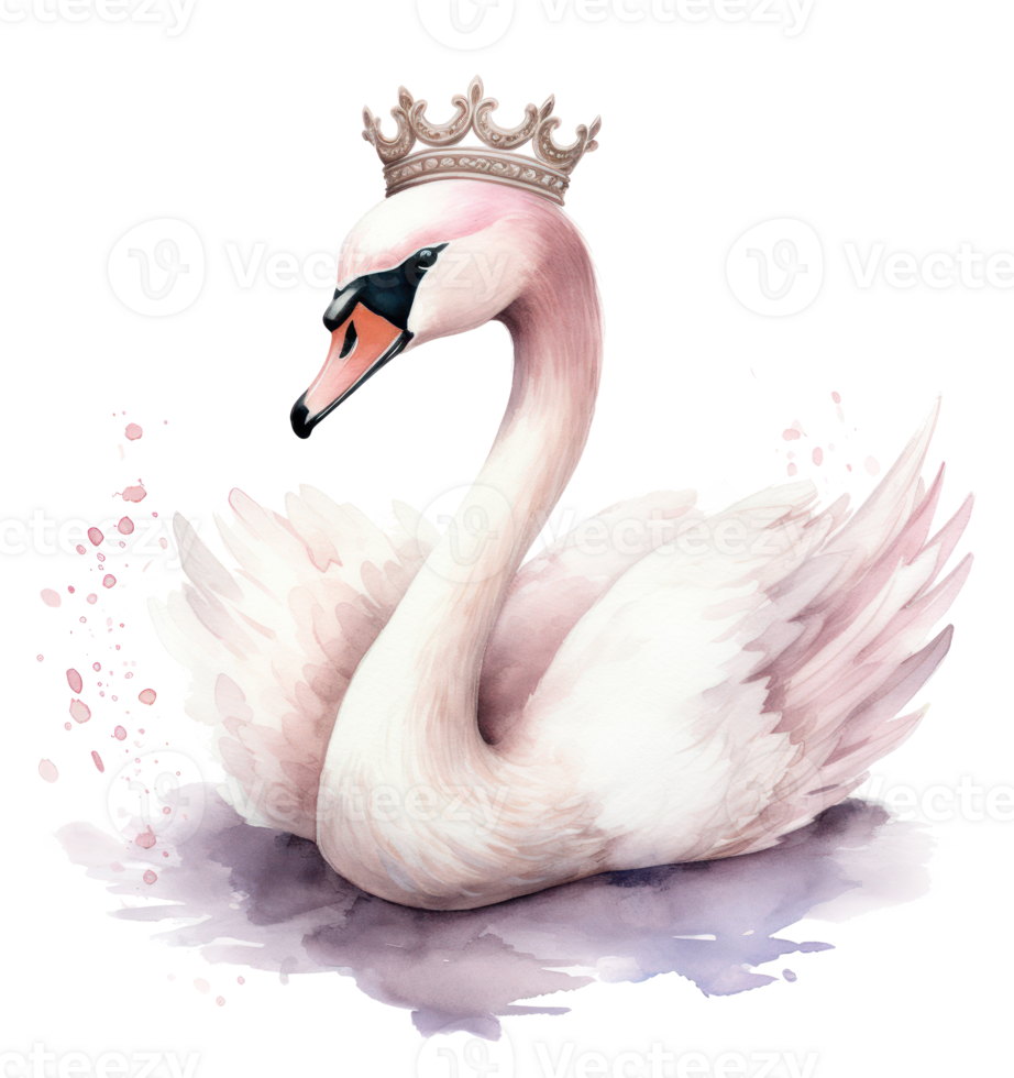 Watercolor swan with crown. Illustration AI Generative png