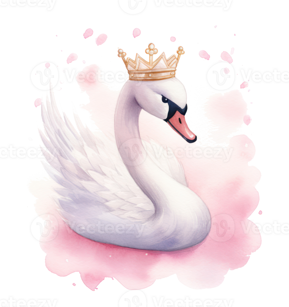 Watercolor swan with crown. Illustration AI Generative png