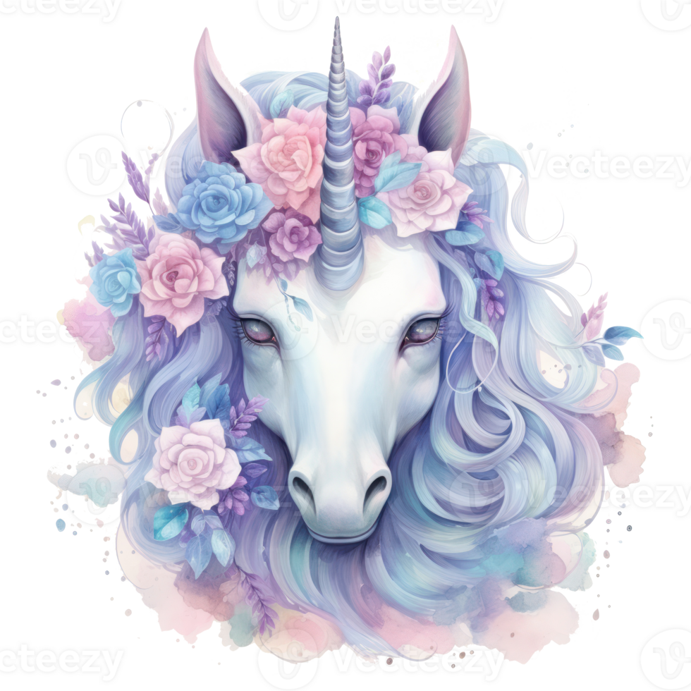 linda acuarela unicornio. ilustración ai generativo png