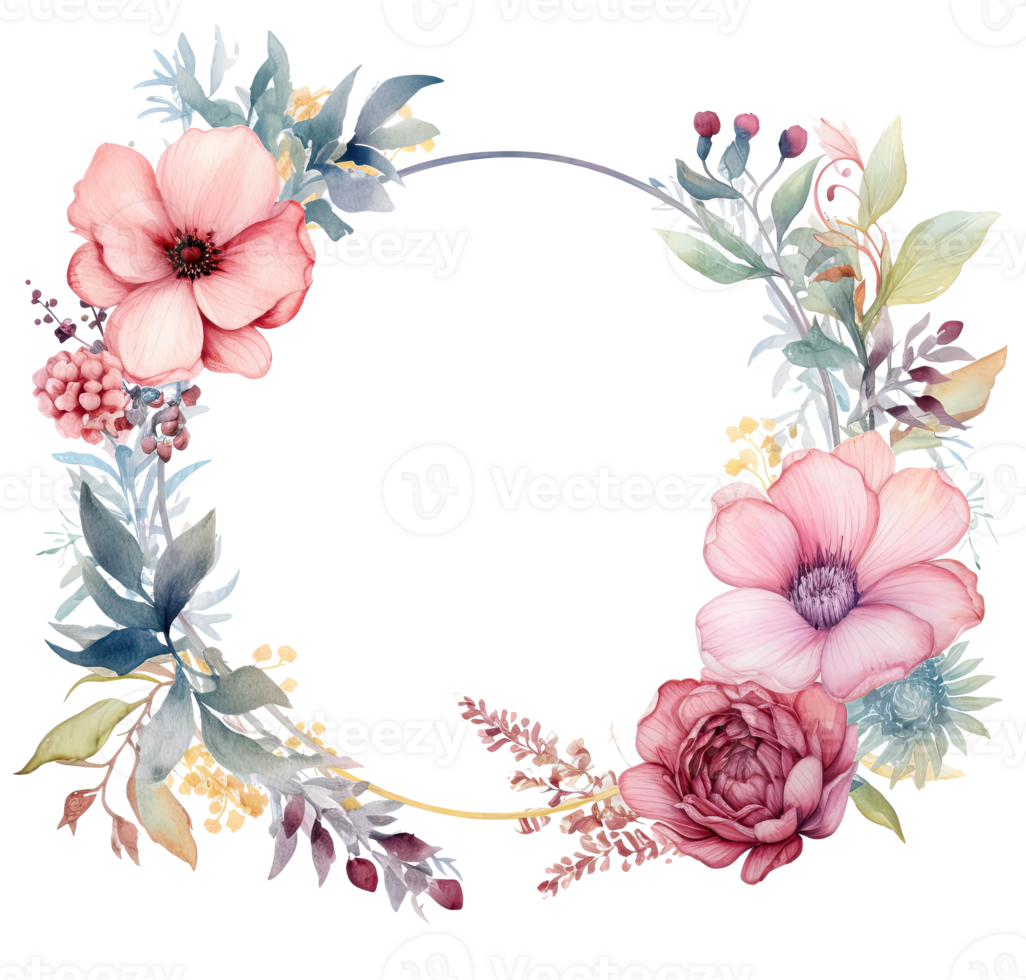 Watercolor floral frame. Illustration AI Generative 26791597 PNG
