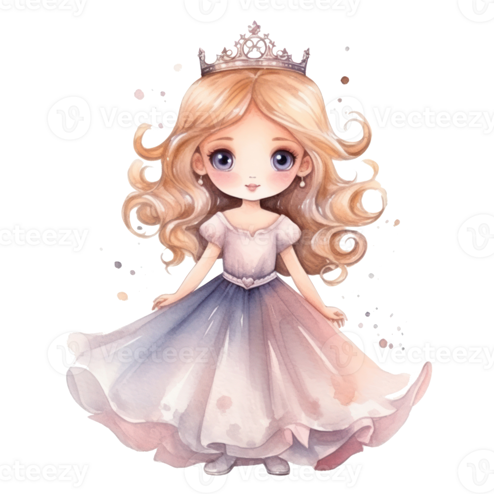 Cute watercolor princess. Illustration AI Generative png