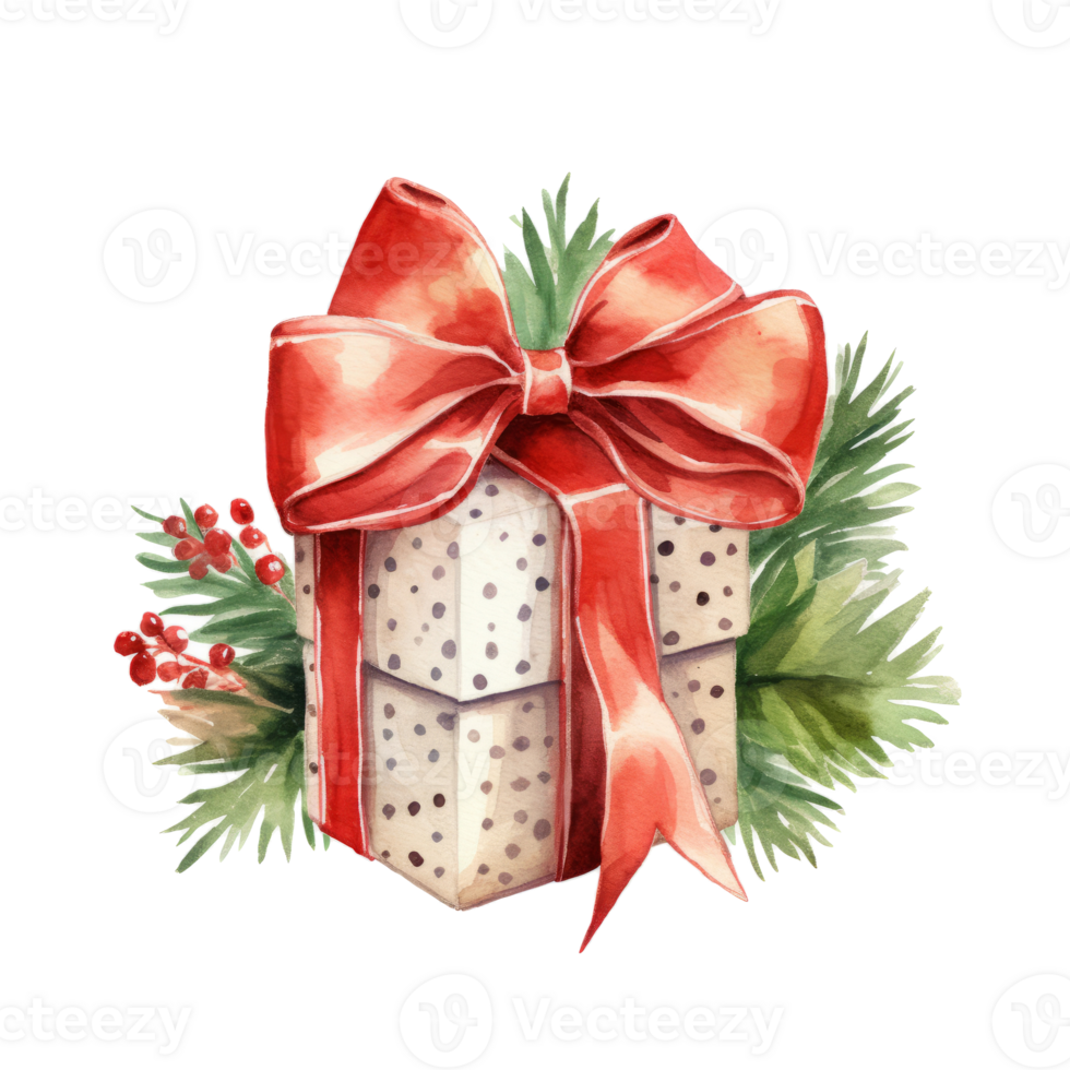 Christmas watercolor gift box. Illustration png