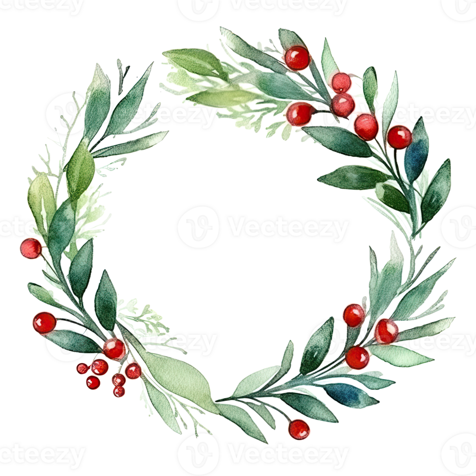 Watercolor Christmas Wreath. Illustration AI Generative png