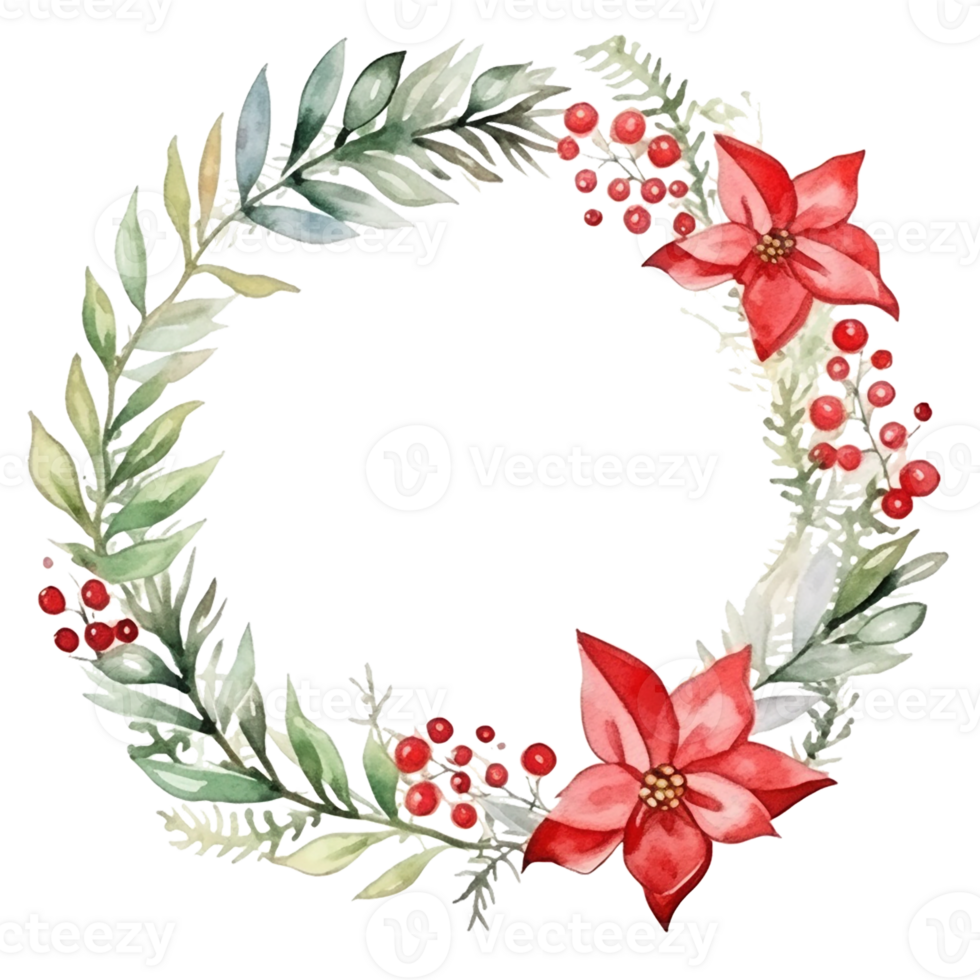 Watercolor Christmas Wreath. Illustration AI Generative png