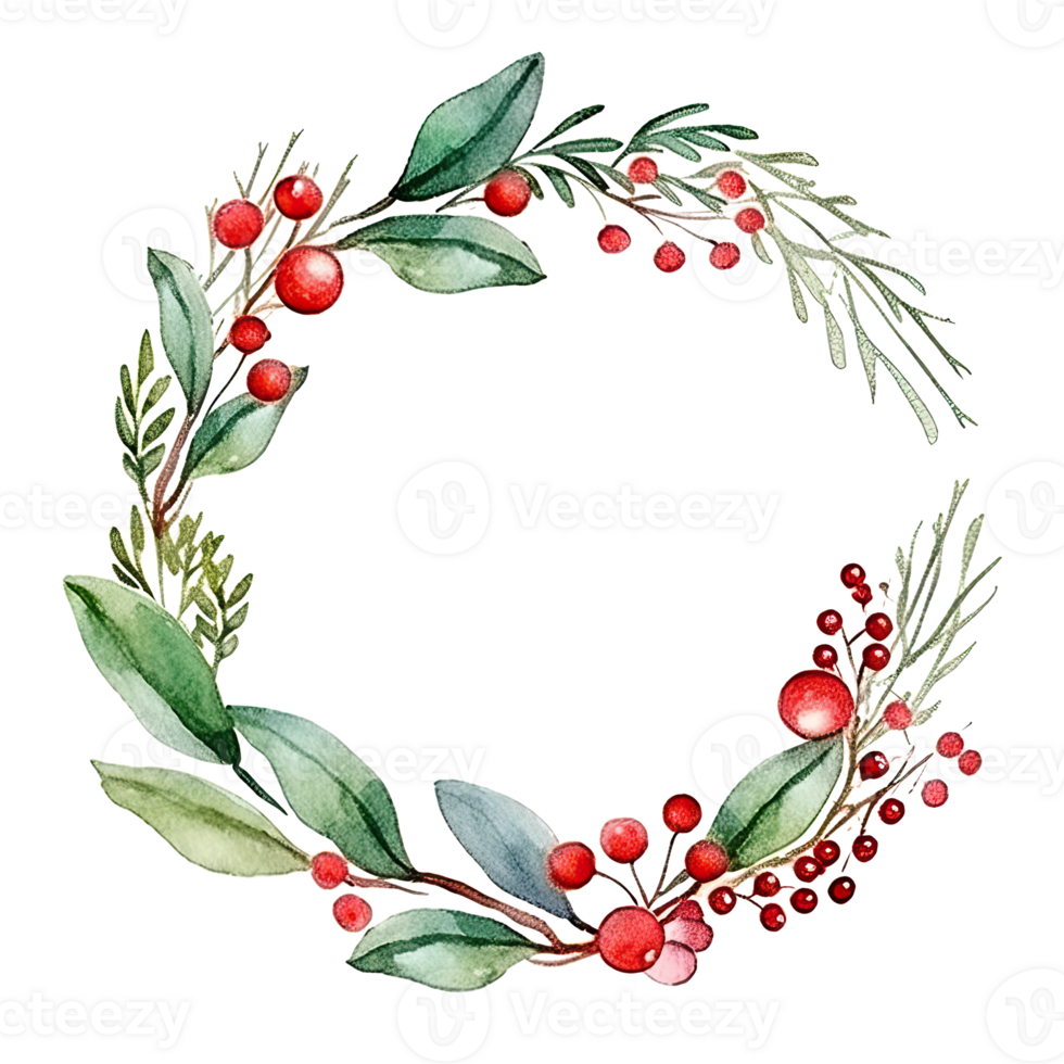 Watercolor Christmas Wreath. Illustration png