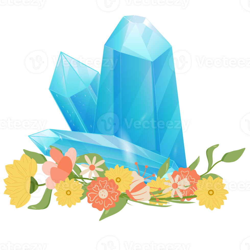 Crystal. Curative Transparent Healing Quartz. Gradient Clear Bright Gem with Flower. Floral Magic Stone png