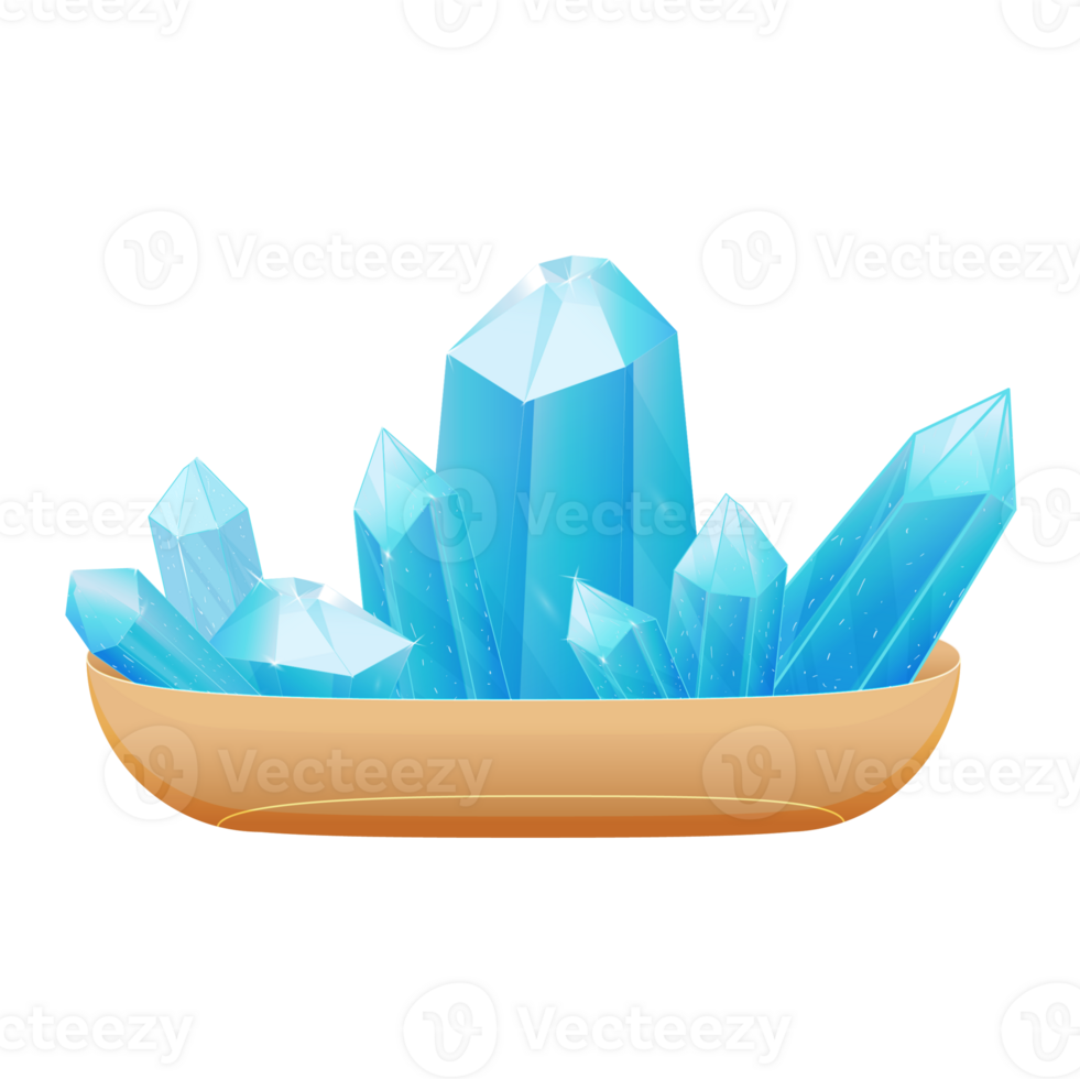 Minerals in a plate. Crystal Stone Set. Healing Transparent Healing Quartz. Blue Gradient Transparent Bright Gemstone. The Magic Gem png