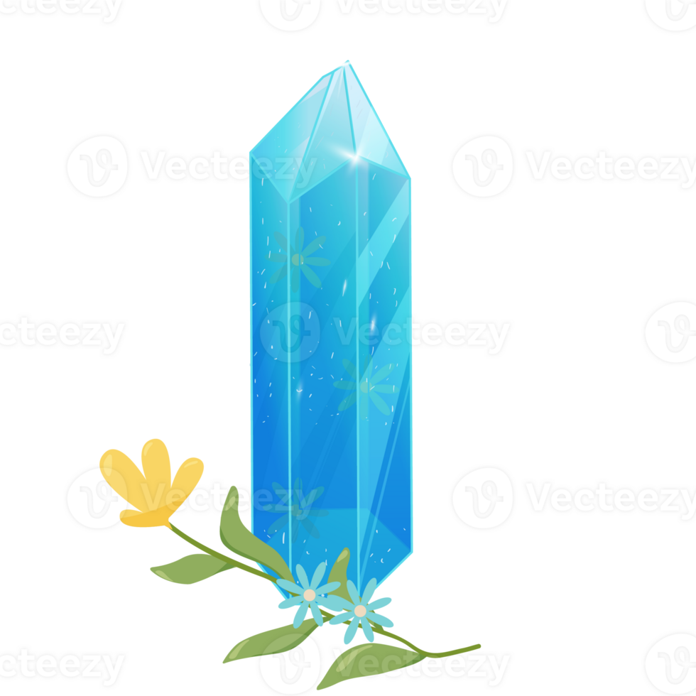 Crystal. Curative Transparent Healing Quartz. Gradient Clear Bright Gem with Flower. Floral Magic Stone png