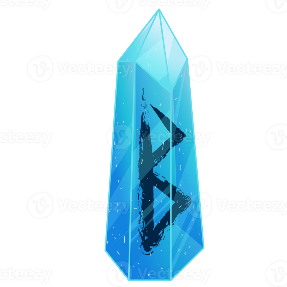 Crystal with Texture Rune Berkana. Curative Transparent Healing Quartz. Blue Clear Bright Gem. Magic Stone png