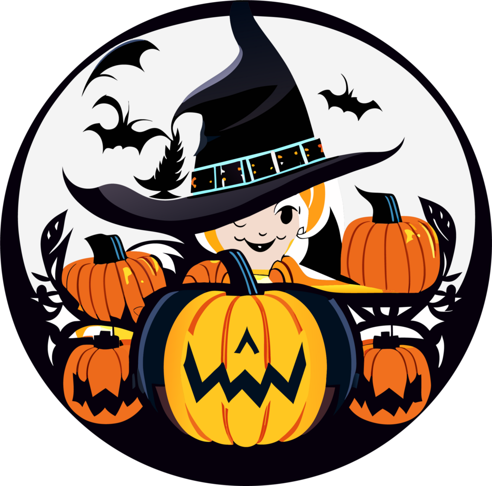 Witch with a Pumpkin in Her Hand and a Hat png