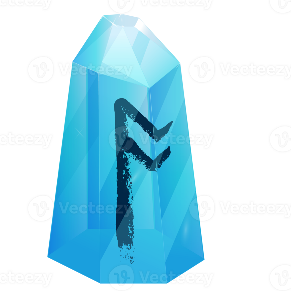 Crystal with Texture Rune Os. Curative Transparent Healing Quartz. Blue Clear Bright Gem. Magic Stone png