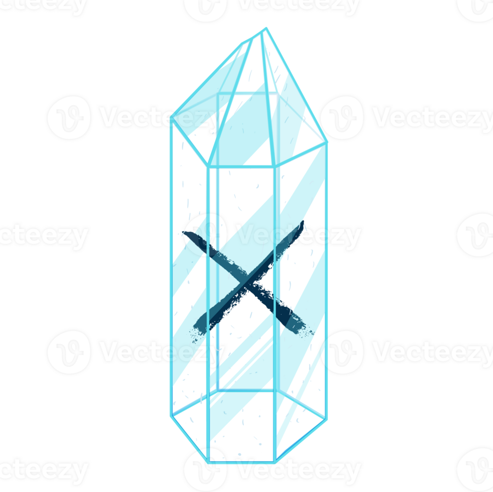 Line Art Crystal with Rune Gebo. Curative Transparent Healing Quartz. Blue Clear Bright Gem. Magic Stone png