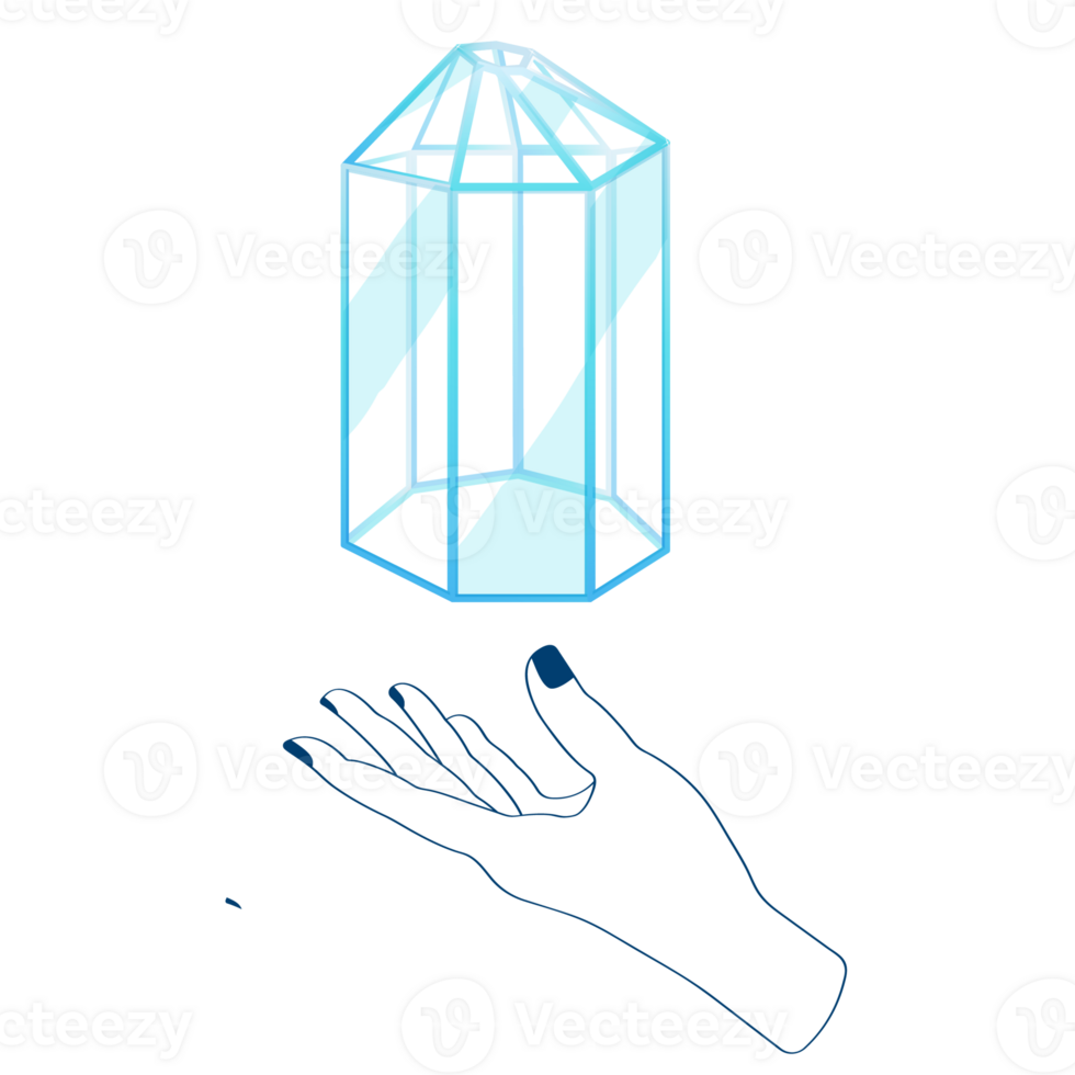 Celestial Mystical Line Hands with Blue Outline Quartz Crystal. Esoteric Symbols png