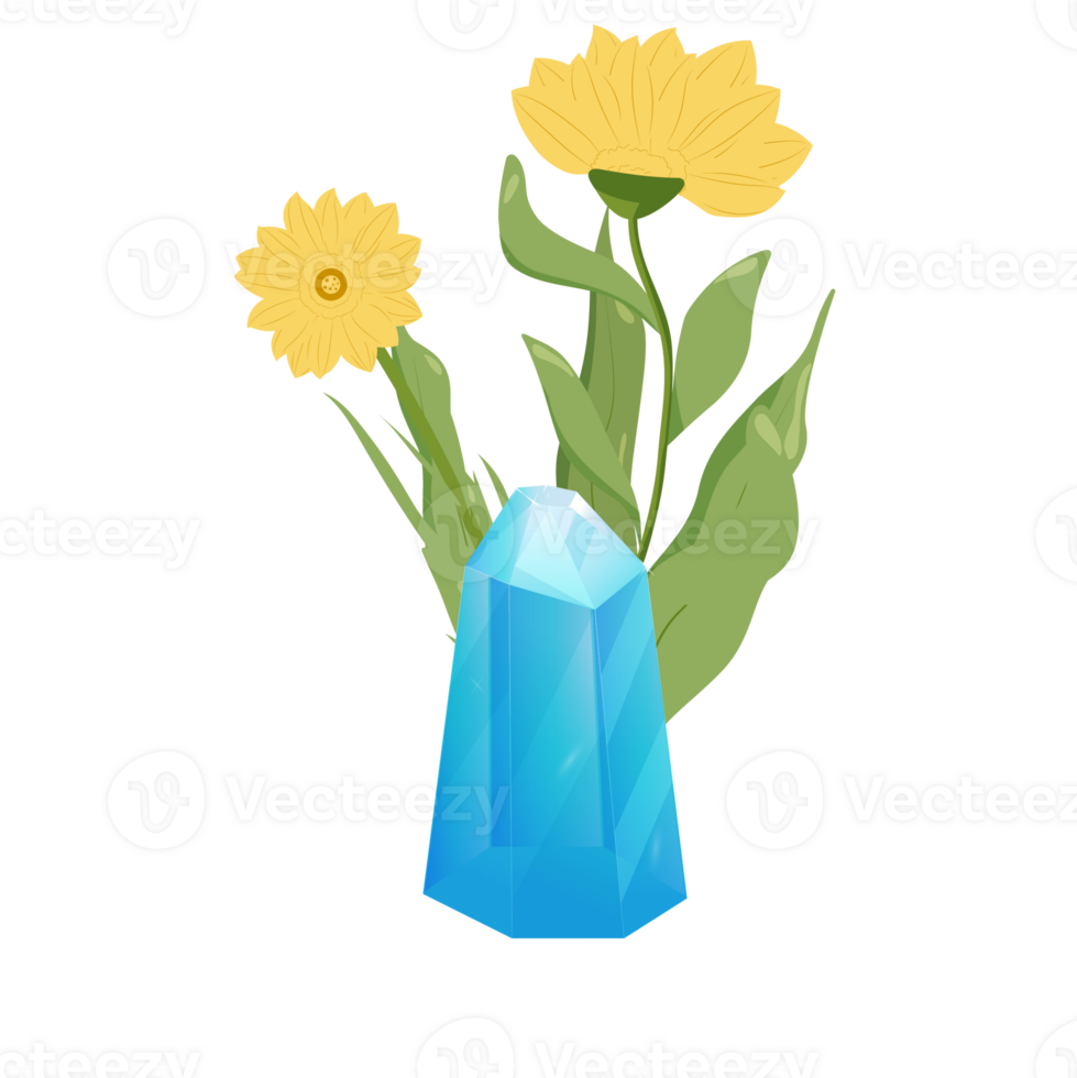 Crystal. Curative Transparent Healing Quartz. Gradient Clear Bright Gem with Flower. Floral Magic Stone png