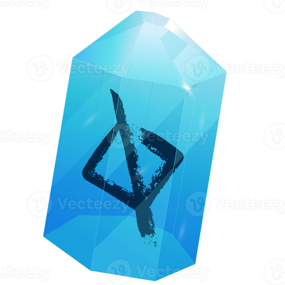 Crystal with Texture Rune Jera. Curative Transparent Healing Quartz. Blue Clear Bright Gem. Magic Stone png