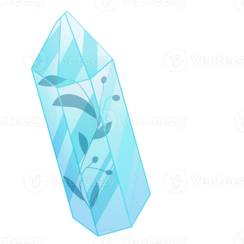 Crystal. Curative Transparent Healing Quartz. Gradient Clear Bright Gem with Flower. Floral Magic Stone png