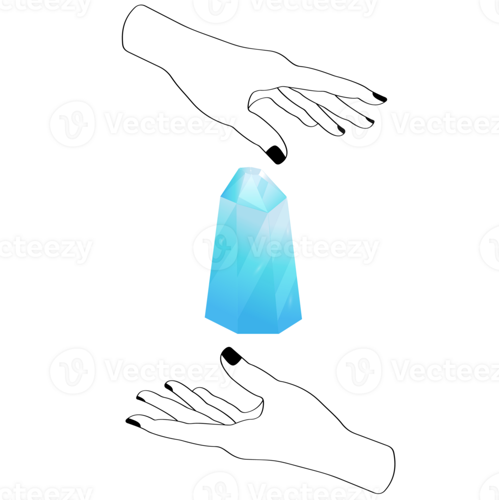 Celestial Mystical Line Hands with Blue Gradient Quartz Crystal. Esoteric Symbols png