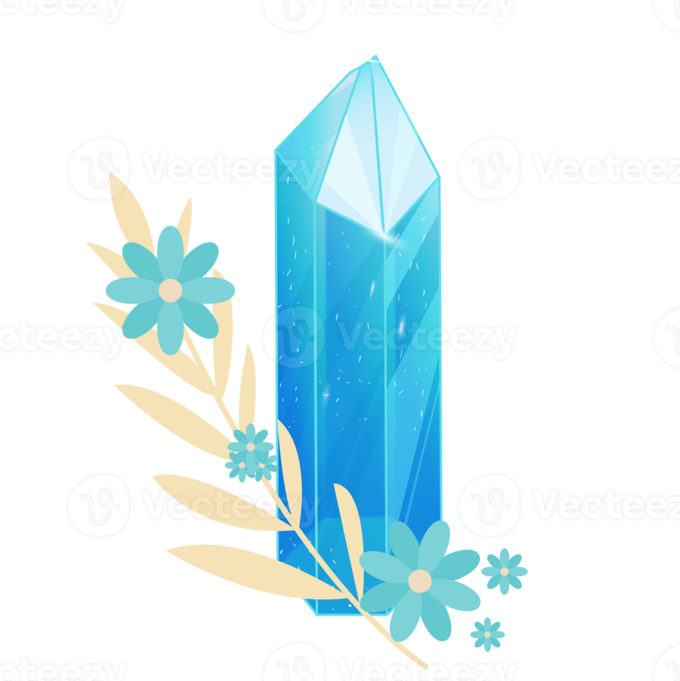 kristall. botande transparent läkning kvarts. lutning klar ljus pärla med blomma. blommig magi sten png