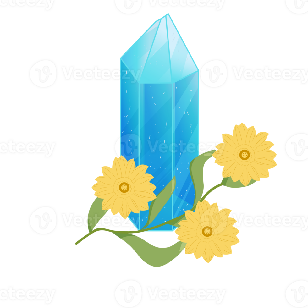 Crystal. Curative Transparent Healing Quartz. Gradient Clear Bright Gem with Flower. Floral Magic Stone png