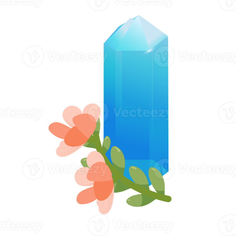 Crystal. Curative Transparent Healing Quartz. Gradient Clear Bright Gem with Flower. Floral Magic Stone png