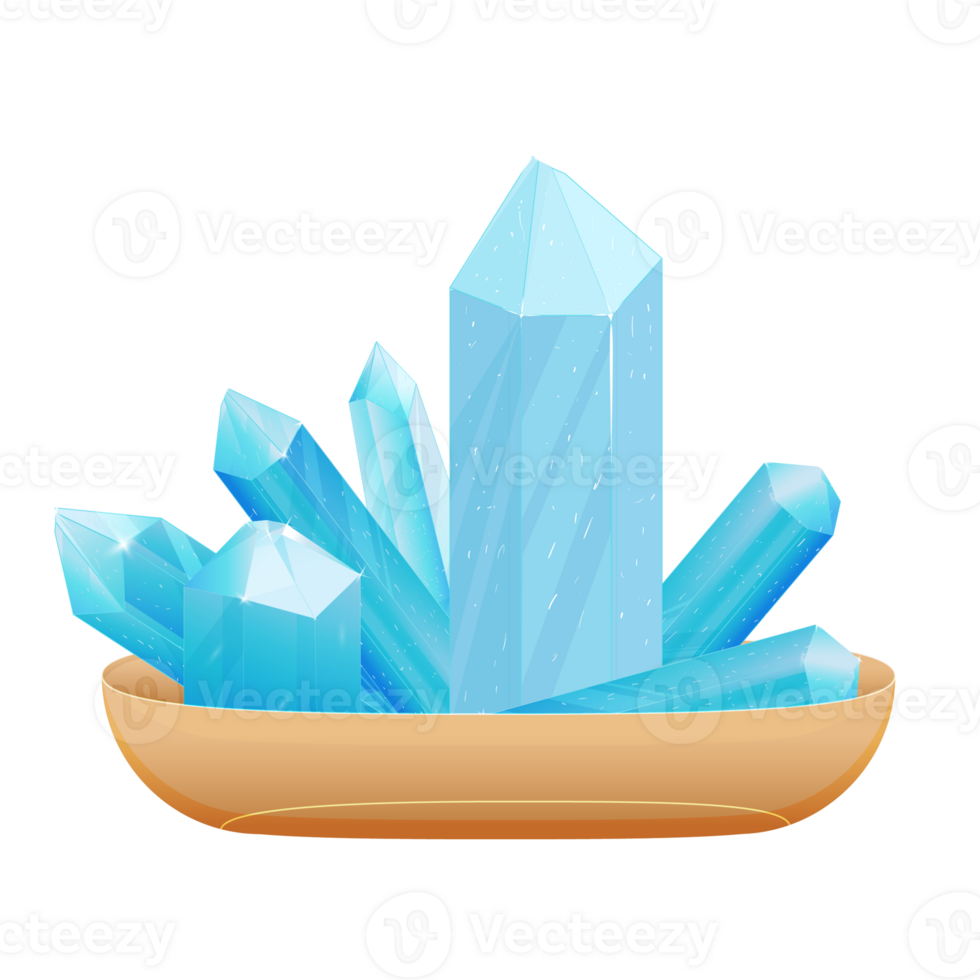 Minerals in a plate. Crystal Stone Set. Healing Transparent Healing Quartz. Blue Gradient Transparent Bright Gemstone. The Magic Gem png