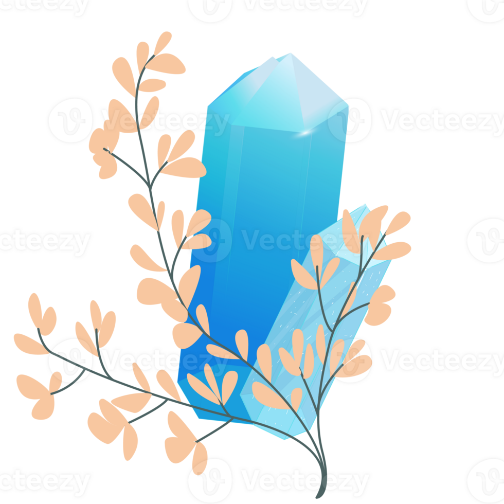 Crystal. Curative Transparent Healing Quartz. Gradient Clear Bright Gem with Flower. Floral Magic Stone png