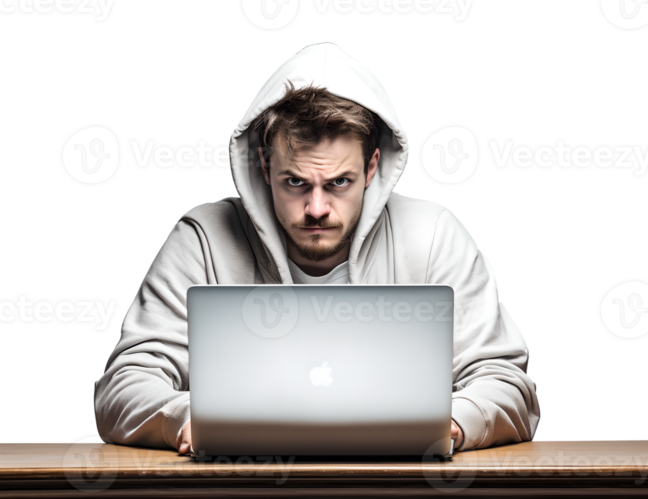 en man arbetssätt hård på bärbar dator i galen, fransig, påfrestning, galen med rörig hår i transparent bakgrund png