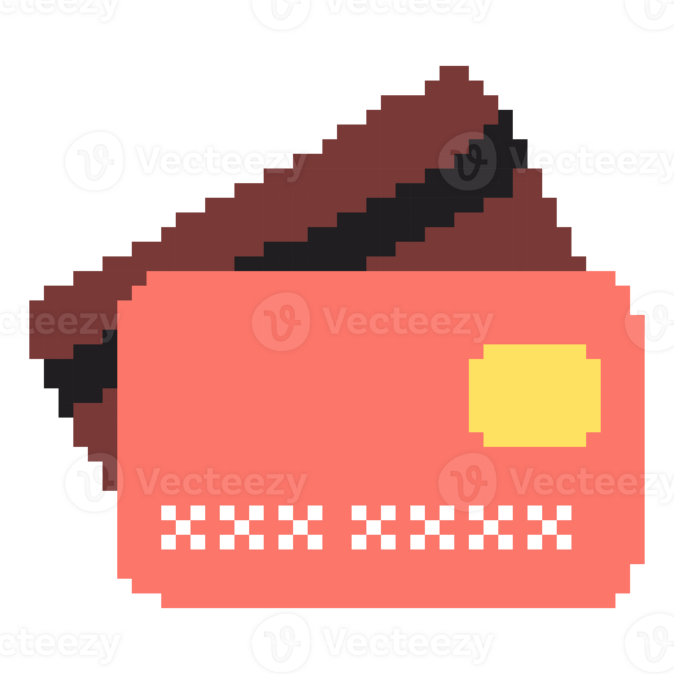 Pixel art secure credit card, buy safely vector icon for 8bit game on white background. png