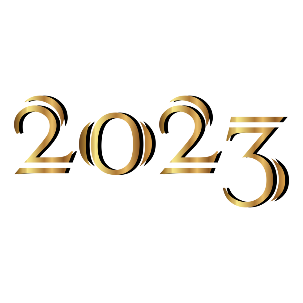 contento nuevo año 2023 bandera. dorado vector lujo texto 2023 contento nuevo año. oro festivo números diseño vector png