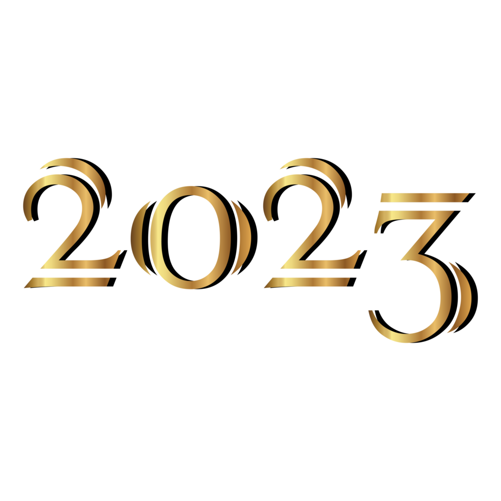 Lycklig ny år 2023 baner. gyllene vektor lyx text 2023 Lycklig ny år. guld festlig tal design vektor png